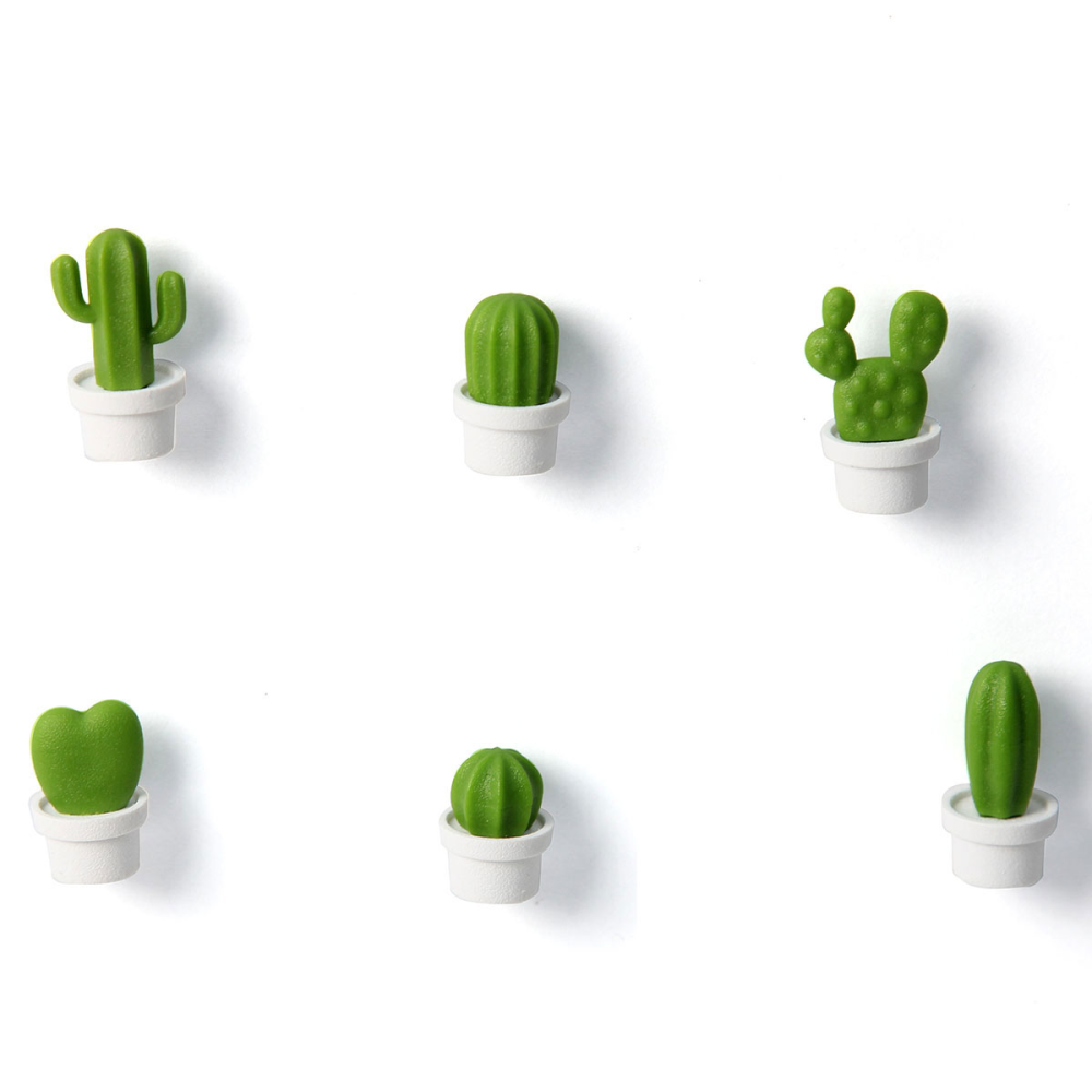 Kaktusar i vita krukor 6 st - kylskåpsmagneter